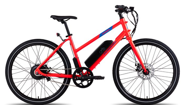 In this image, a vibrant red Rad Mission E-bike from Hanging Lake Adventure Co-op and Glenwood Canyon Bikes.